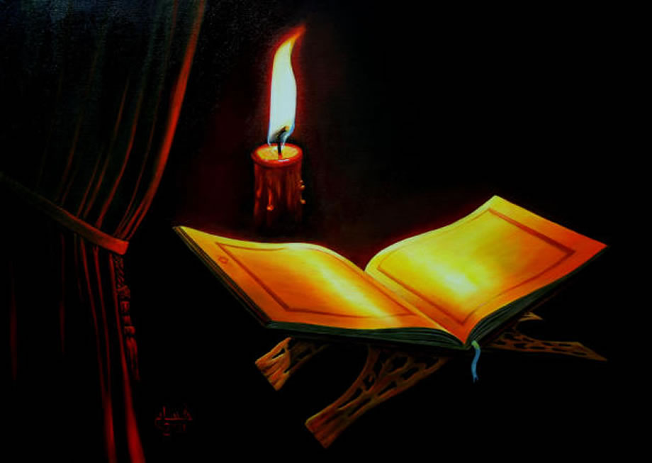 Quran in candle light.jpg