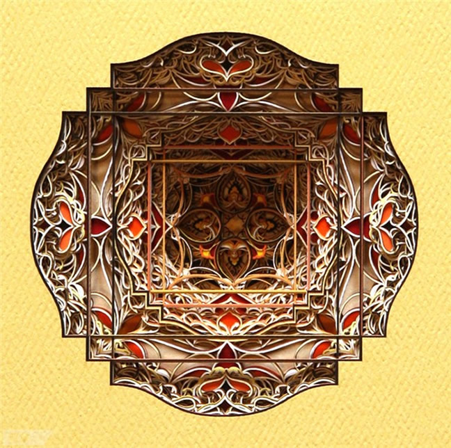 他把伊斯蘭建築中的紋理用紙雕刻了出來